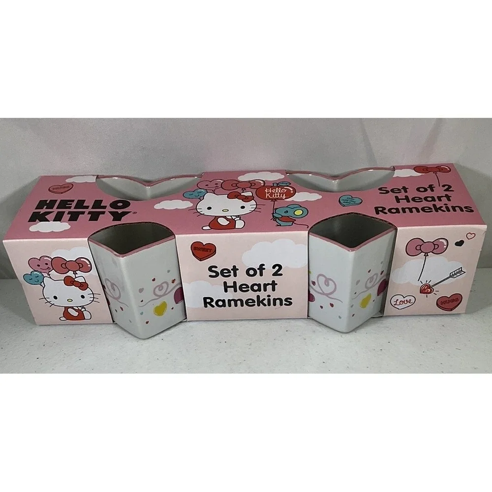 Hello Kitty Valentine Heart Shaped Baking Ramekins With Red Trim